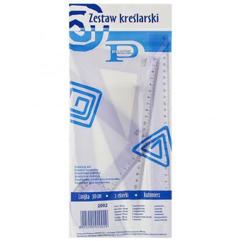 Zestaw kreślarski Pratel, Linijka 30cm, 2xEkierka, Kątomierz